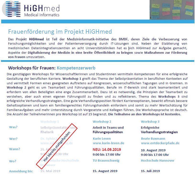 HiGHmed-Workshop zur Frauenf&ouml;rderung - Termin&auml;nderung!